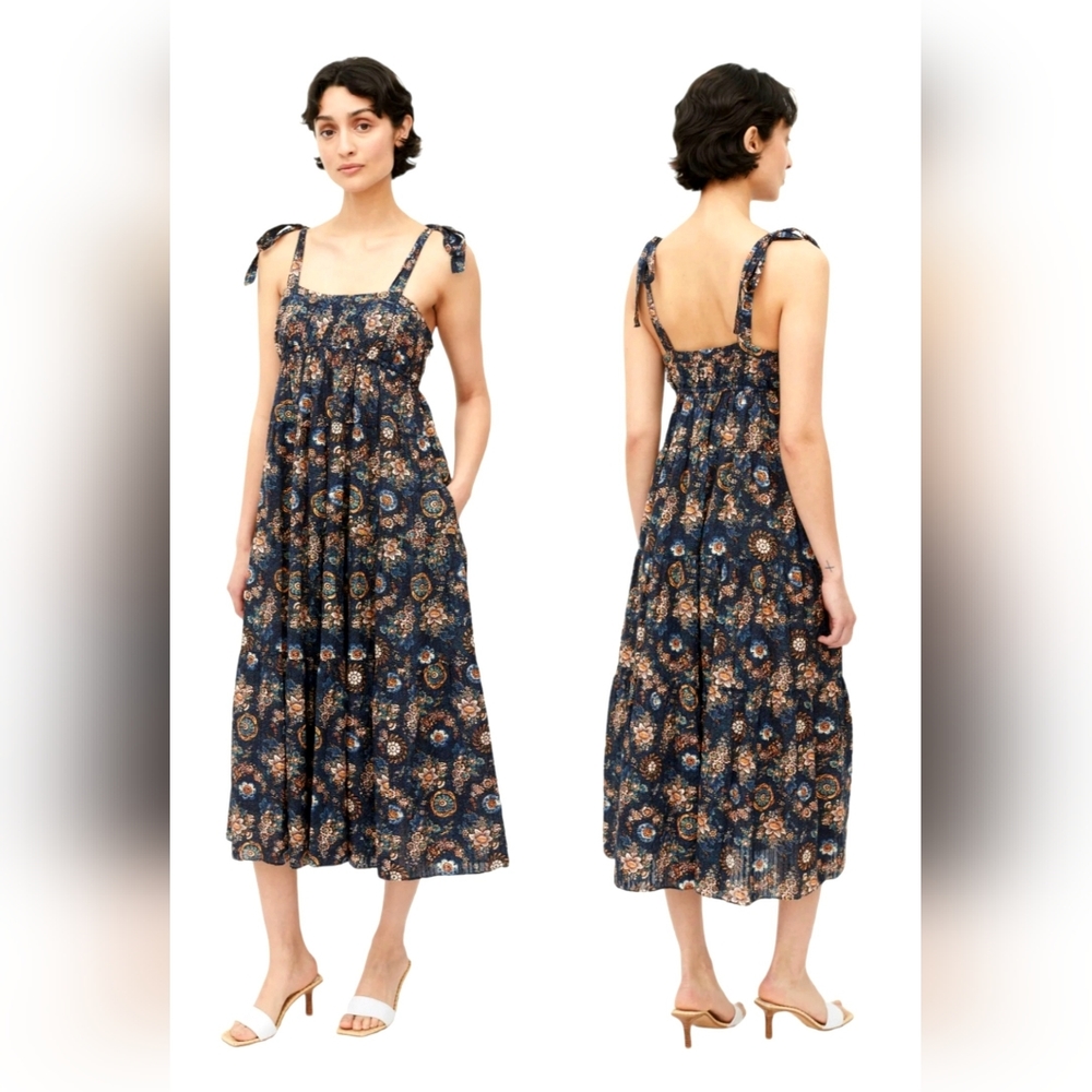 Ulla Johnson Cordelia Floral Maxi Dress Size 16 Twilight Cotton Tiered Strappy